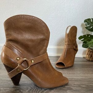 Sole society western Strappy leather harness peep toe booties. Size 8